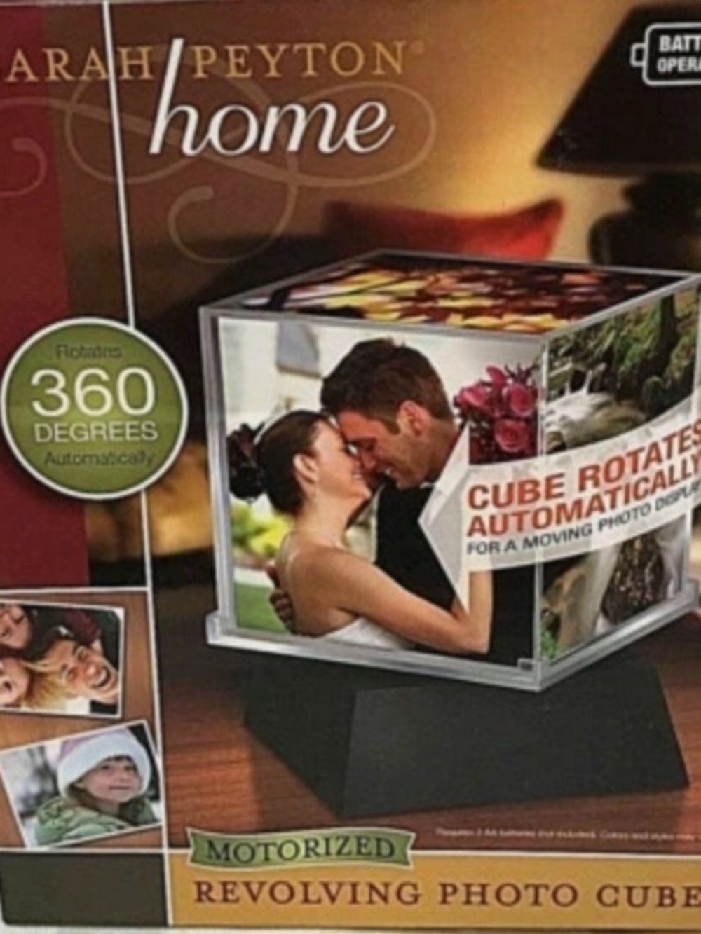 Motorized Revolving Photo Cube Picture Frame - Black 5-4x4 Images